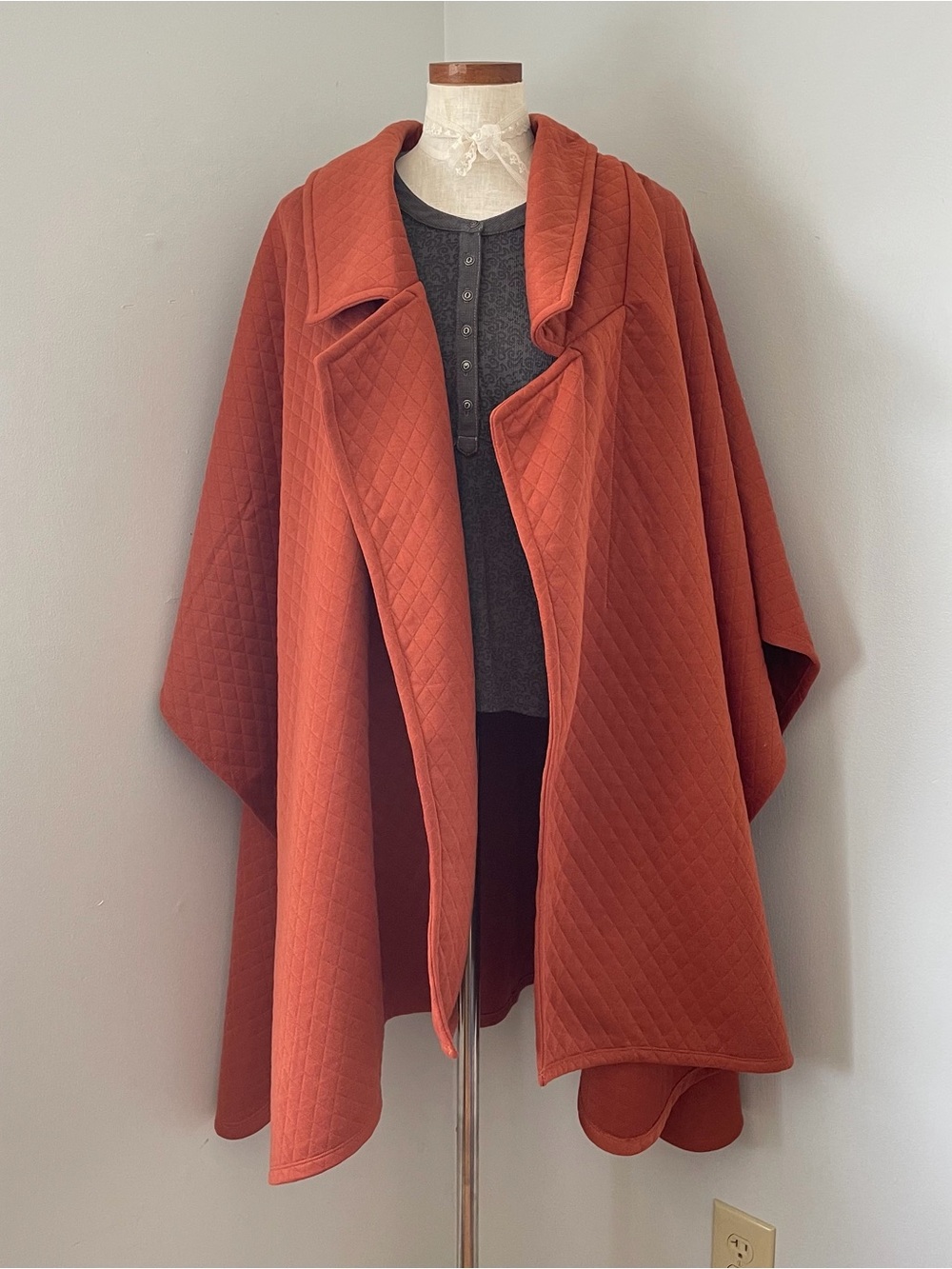 Free People Brown Off Duty quilted cardigan coat poncho lagenlook M-Large